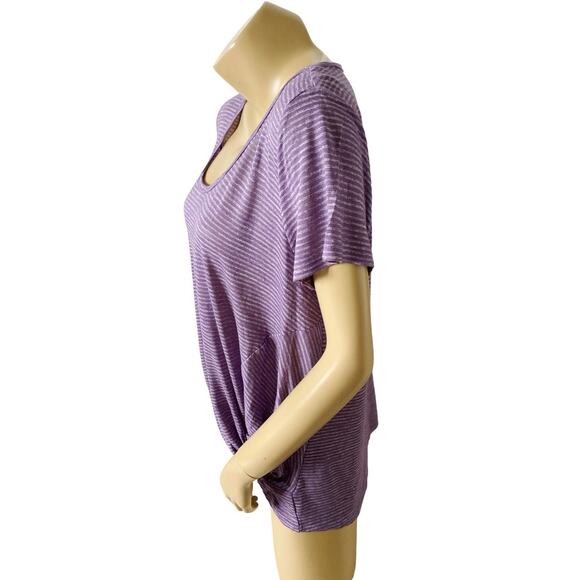 WORLD UNITY Womens Size XXL Short Sleeve Ruched Purple Striped T Tee Shirt NWT - Picture 2 of 8